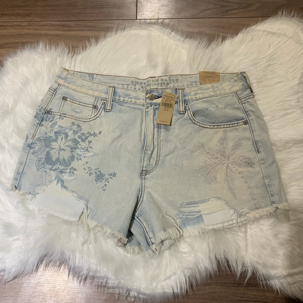 American Eagle Outfitters Light Blue Floral Denim Shorts